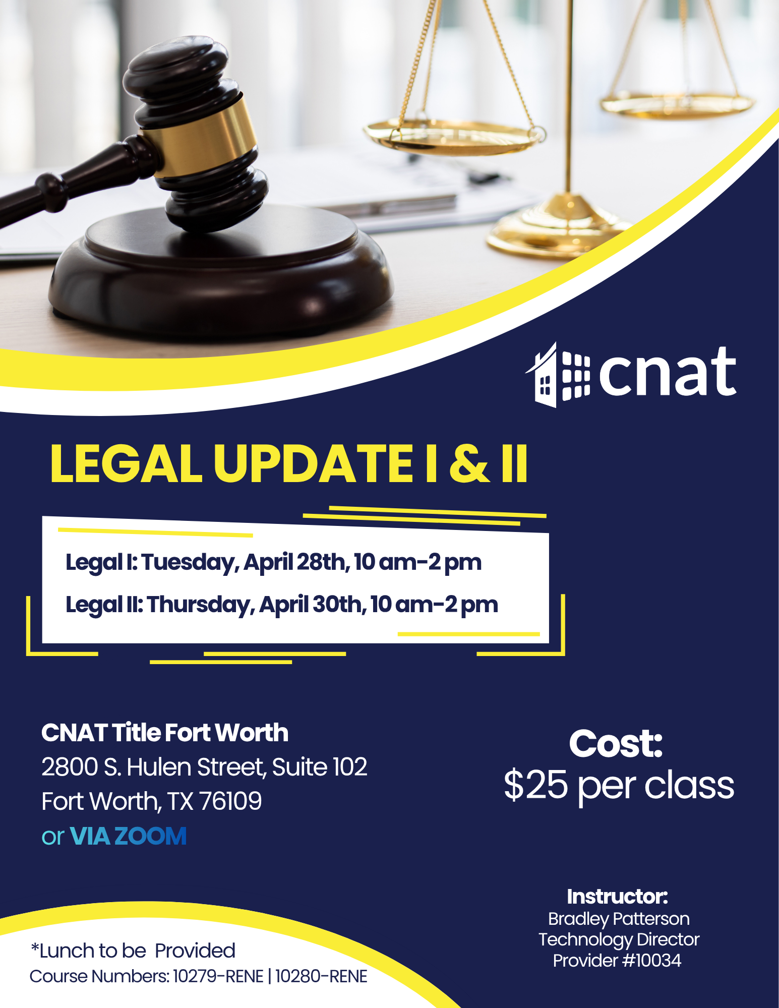 CNAT Title Legal Update I and II Classes, April 28 and 30, 2026